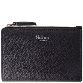 Mulberry Continental Bifold Zipped Wallet Black Small Classic Grain